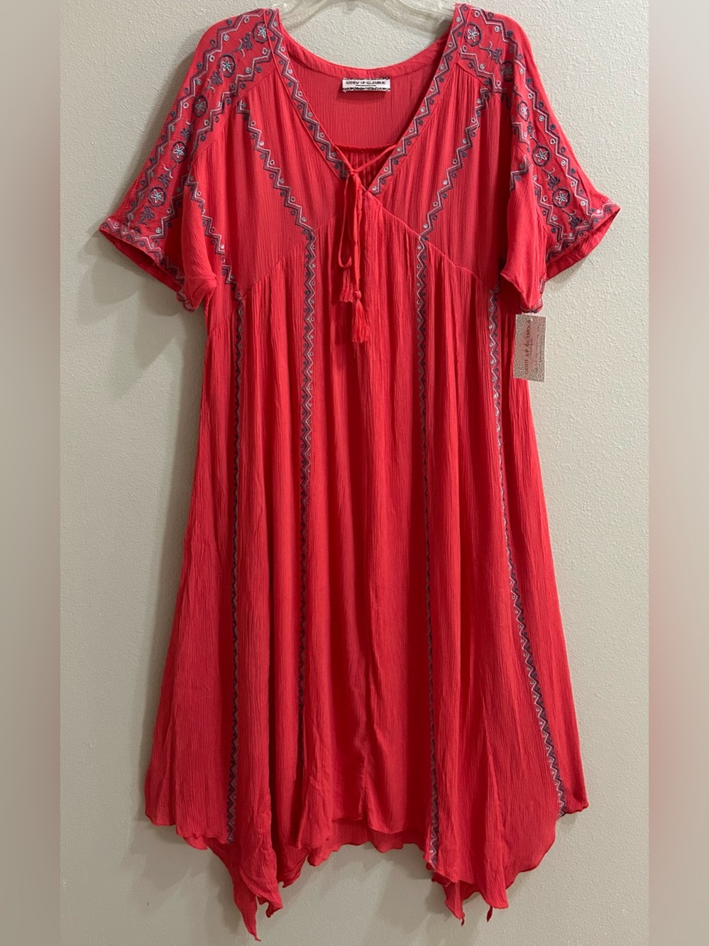 NEW Bohemian Maxi Dress Size 1X Embroidered Flowy Casual Sundress Gypsy Western